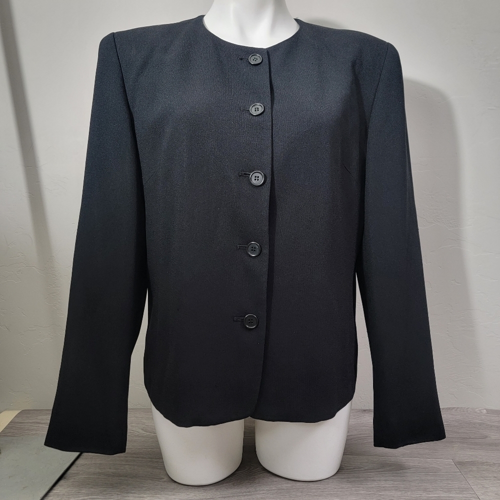 Talbots Black Vintage Blazer Top Size 10 Triacetate Career Wear‎ Button Down